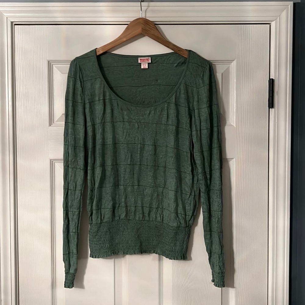 Juniors Mossimo Green Light Weight Long Sleeve Smocked Top
